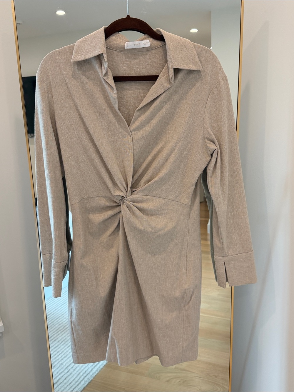 Mango Twist-Front Shirt Dress in Beige